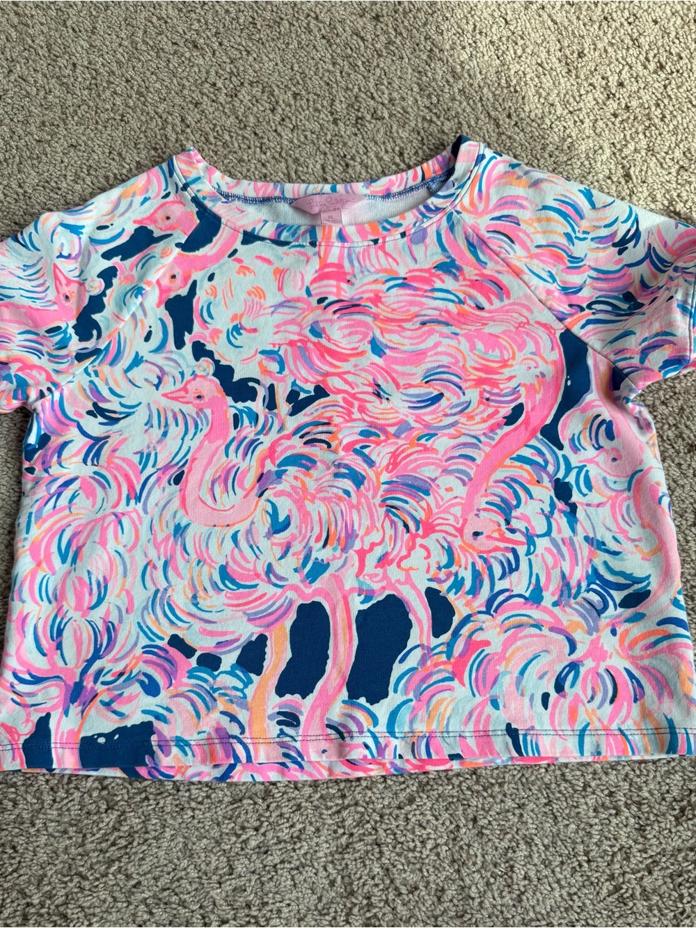 Lilly Pulitzer Girls Flamingo Print Short Sleeve Tee | Size XL (12-14)